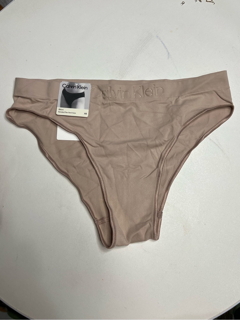 Calvin Klein Beige Bikini Briefs with Logo Waistband